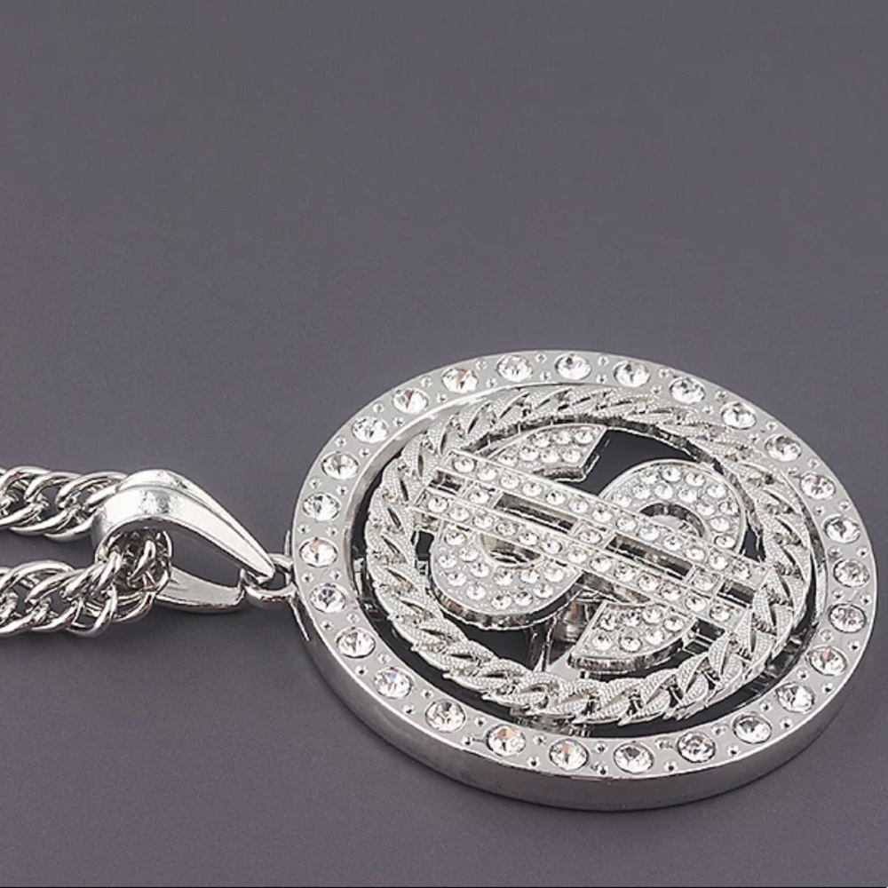 *NEW*Men cuban silver dollar sign spin neckl… - Picture 3 of 3